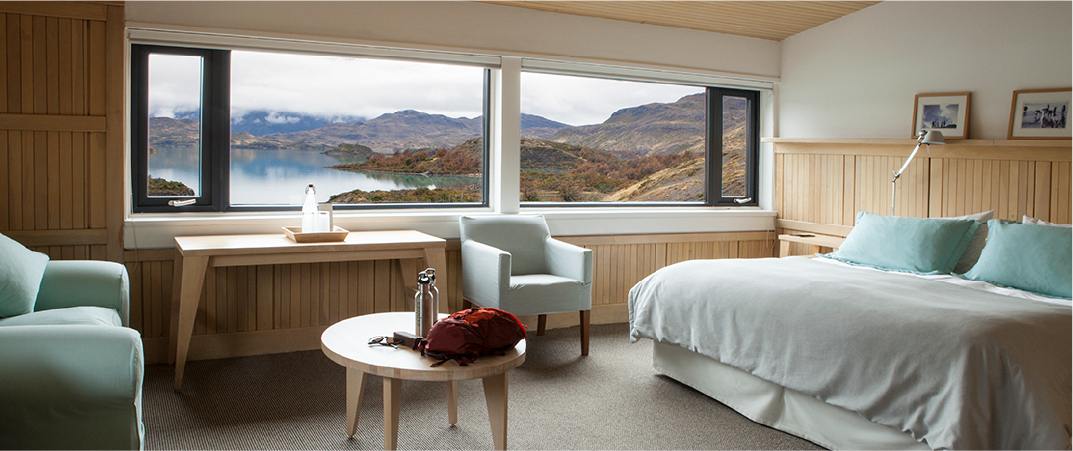 Explora Patagonia room over Lake Pehoé