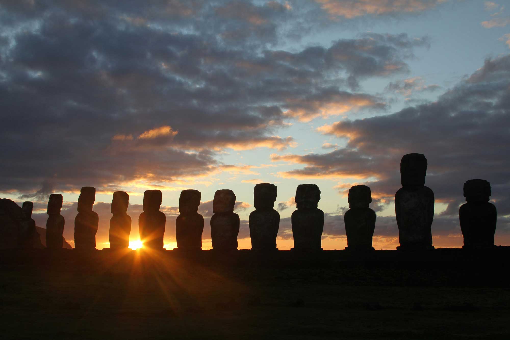 Moai of Ahu Tongariki at dusk