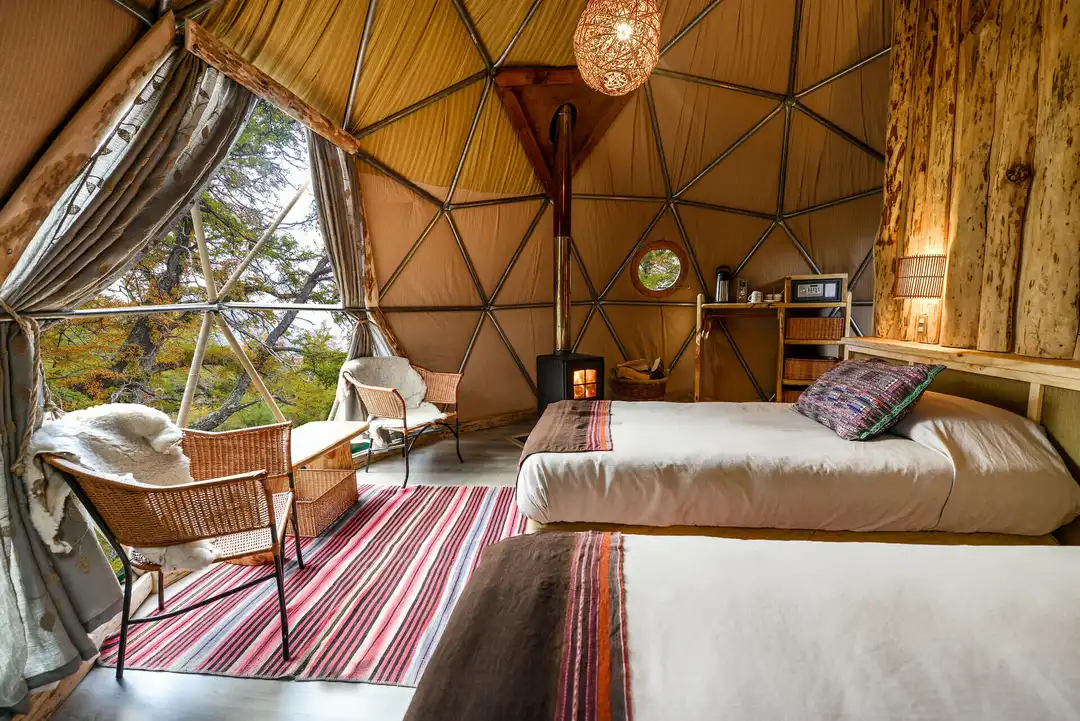 EcoCamp Patagonia suite dome with twin beds