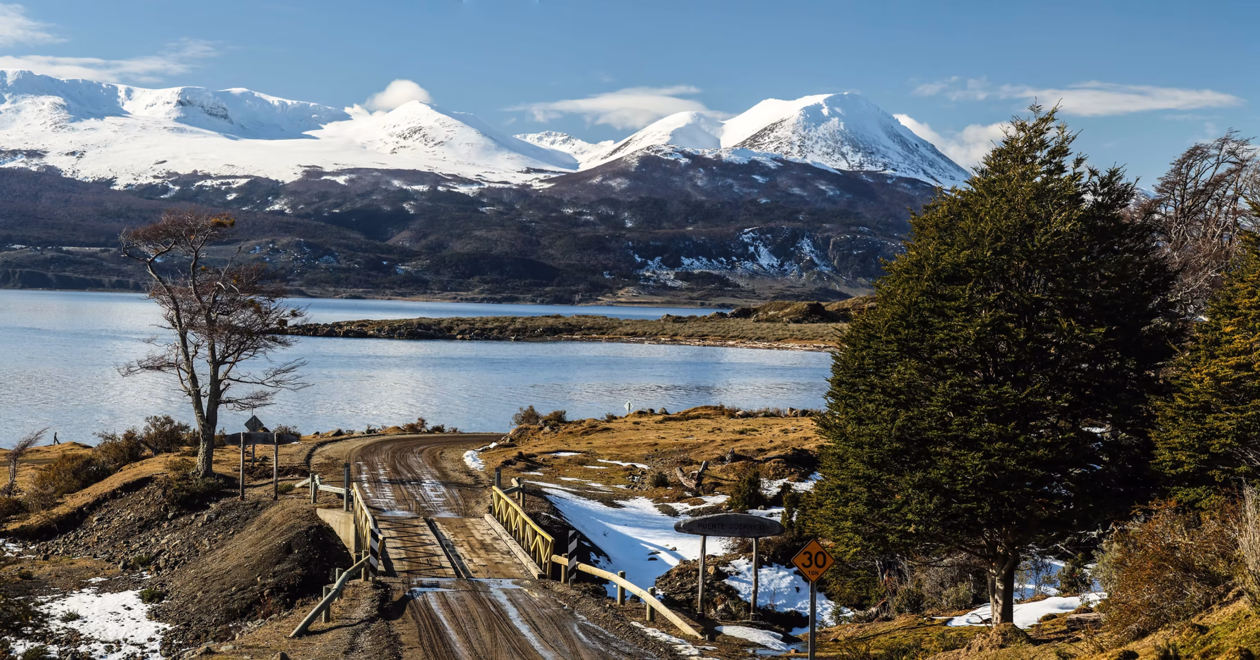 Dirt road and wooden bridge, Isla Navarino