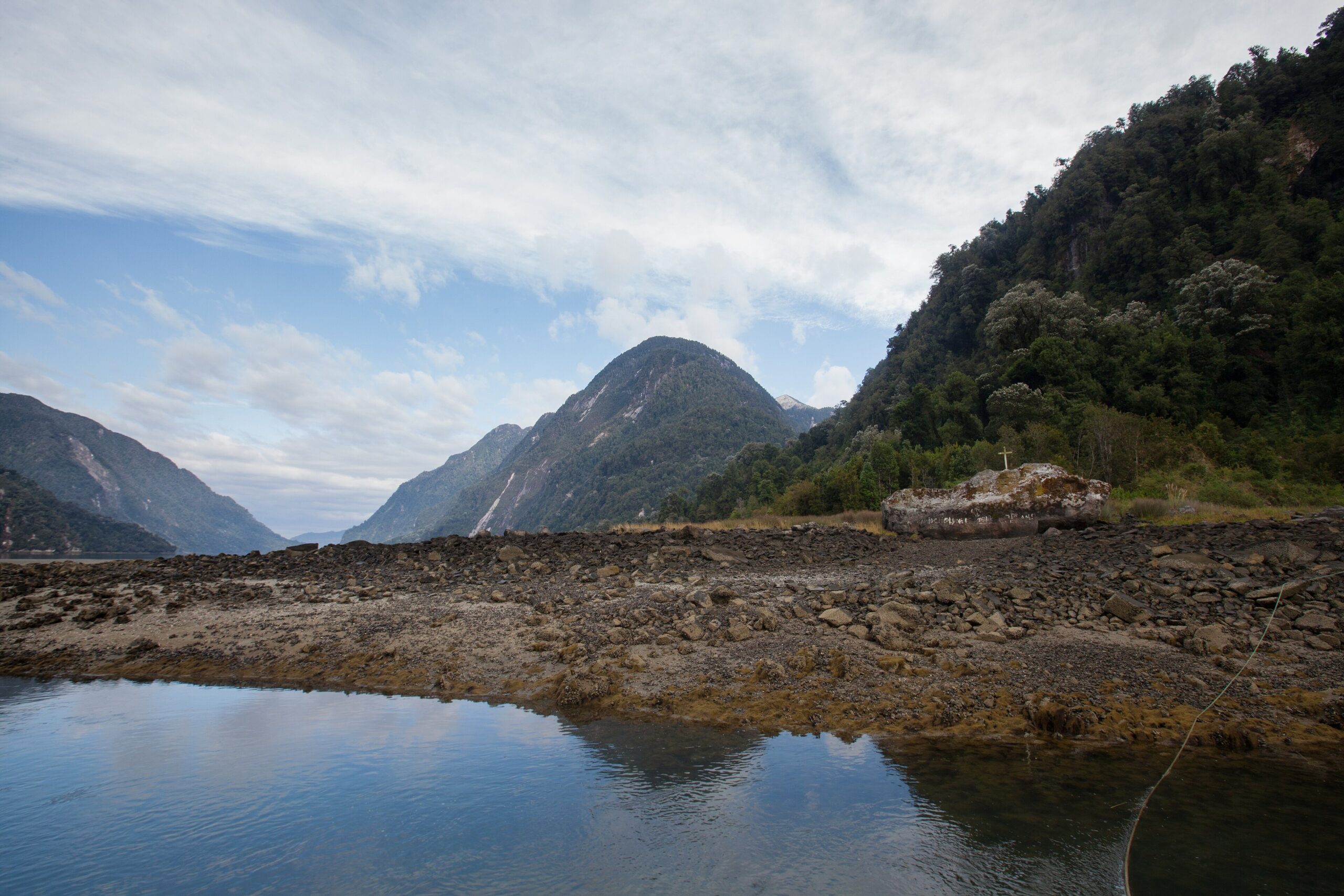 Fjord shore and rainforest in Parque Pumalín Douglas Tompkins